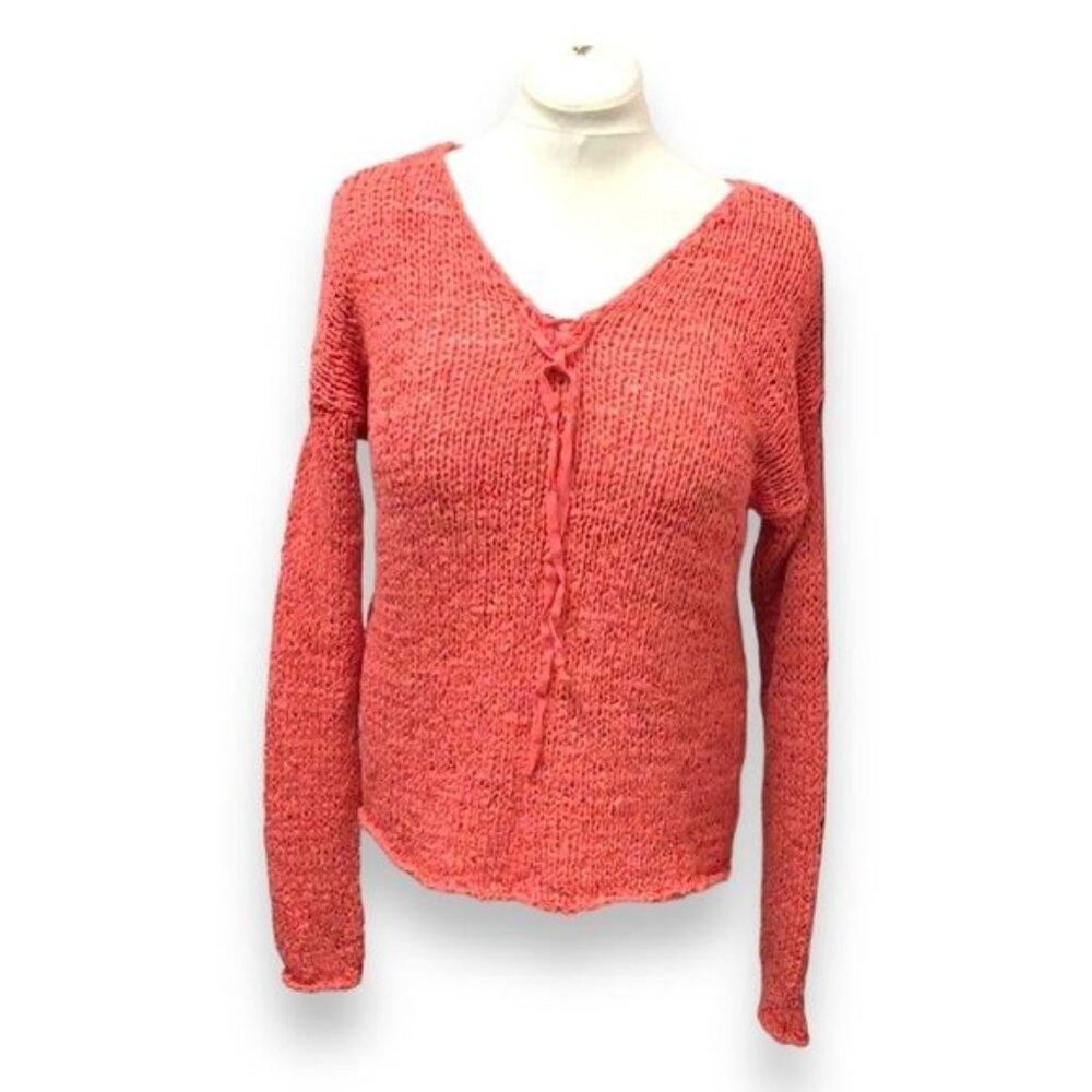 Sonoma Women’s Long Sleeve V Neck Loose Knit Pullover Sweater, Coral, sz XL